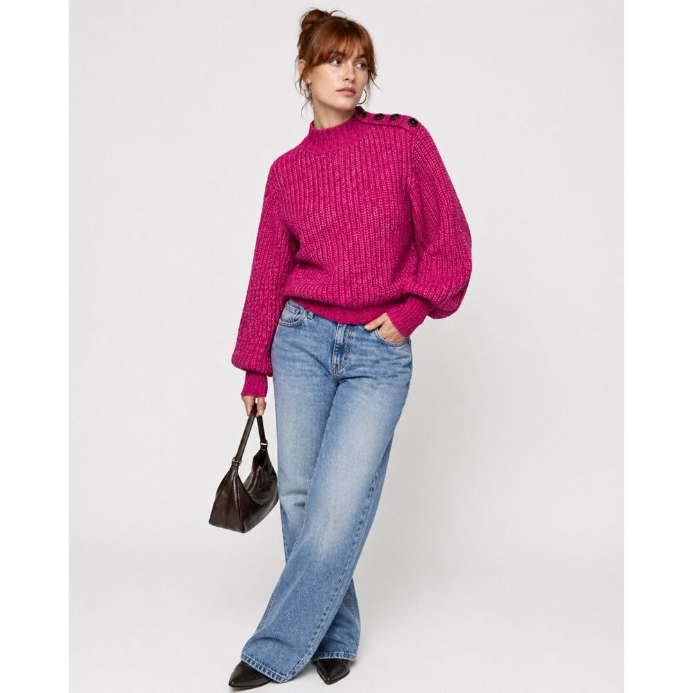 Nasty Gal Premium Chunky Knit Balloon Sleeve Sweater in Fuchsia